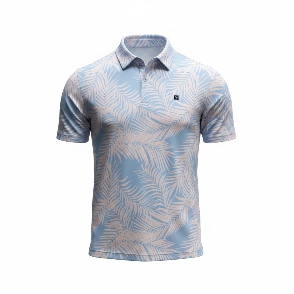 Bad Birdie Golf Polo XL Blueโ Palm Leaf Tropical Print Performance Golfcore